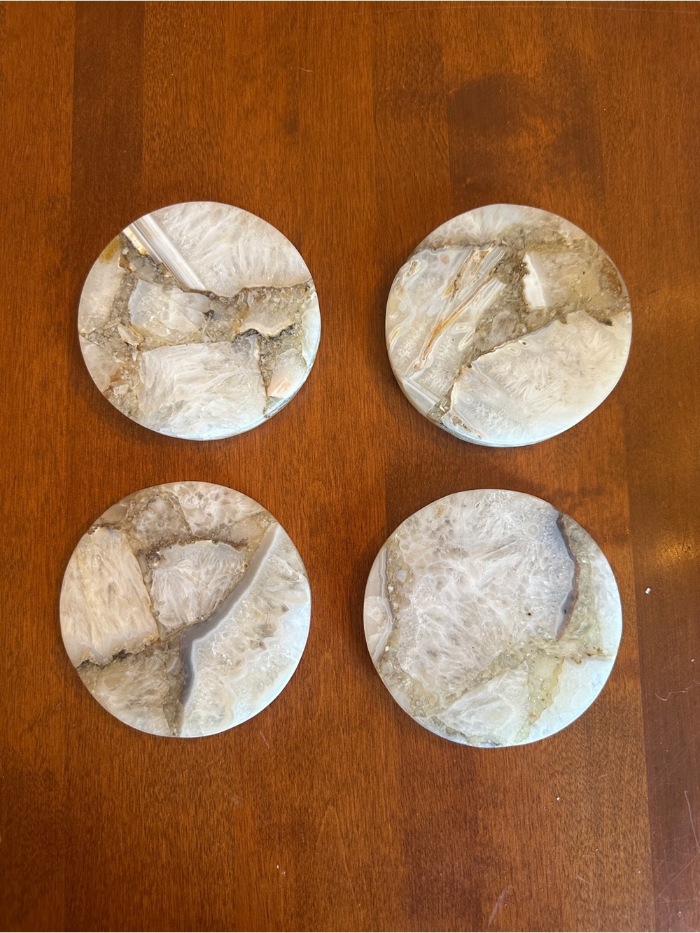 Faux Agate Resin Coaster Set of 4 Neutral Beige/Taupe Geode Style Coasters